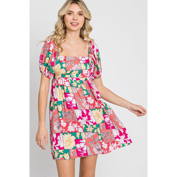 GeeGee Floral Puff Sleeve Mini Dress - Picture 1 of 5